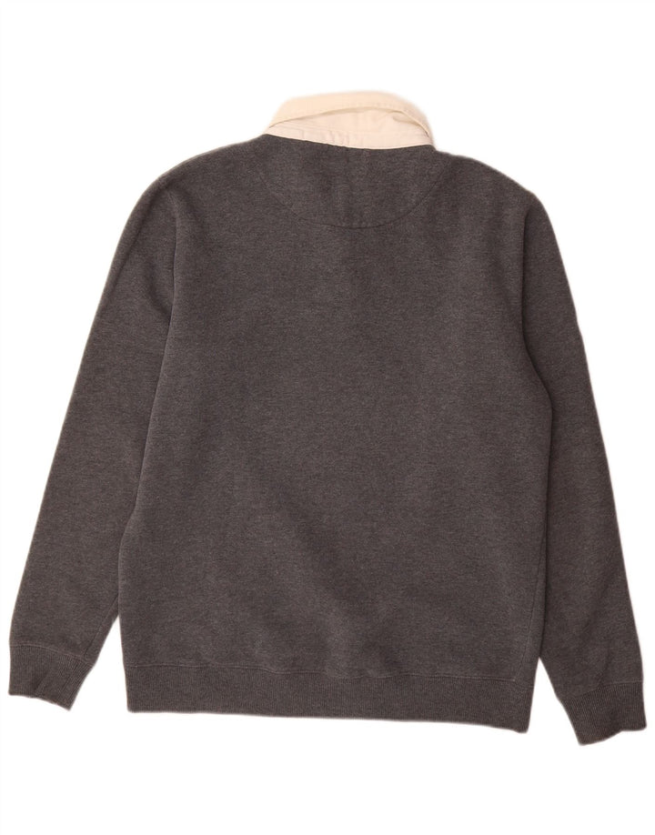 Superdry Mens Polo Neck Sweatshirt Jumper Large Grey Cotton