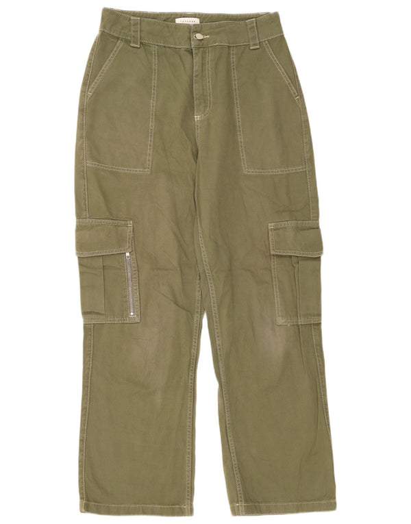 Topshop Womens Straight Cargo Trousers UK 12 Medium W30 L28 Green Cotton