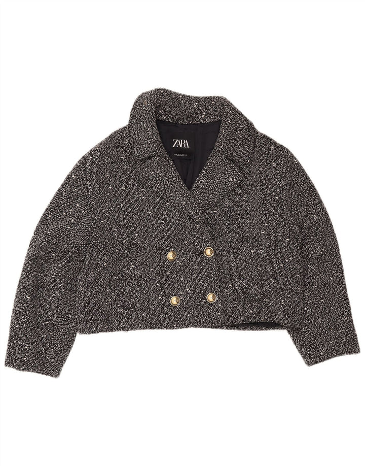 ZARA Womens Oversized Crop Blazer Jacket UK 18 XL Black Flecked