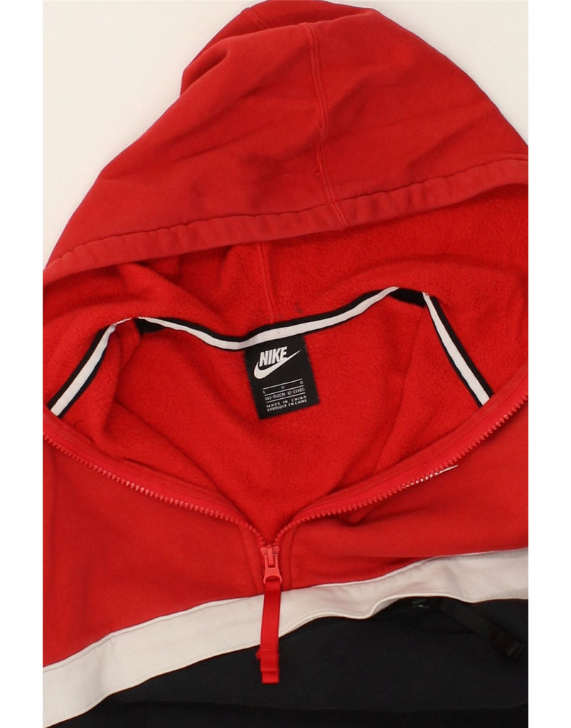 NIKE Boys Zip Neck Hoodie Jumper 12-13 Years Large  Red Colourblock Cotton | Vintage Nike | Thrift | Second-Hand Nike | Used Clothing | Messina Hembry 