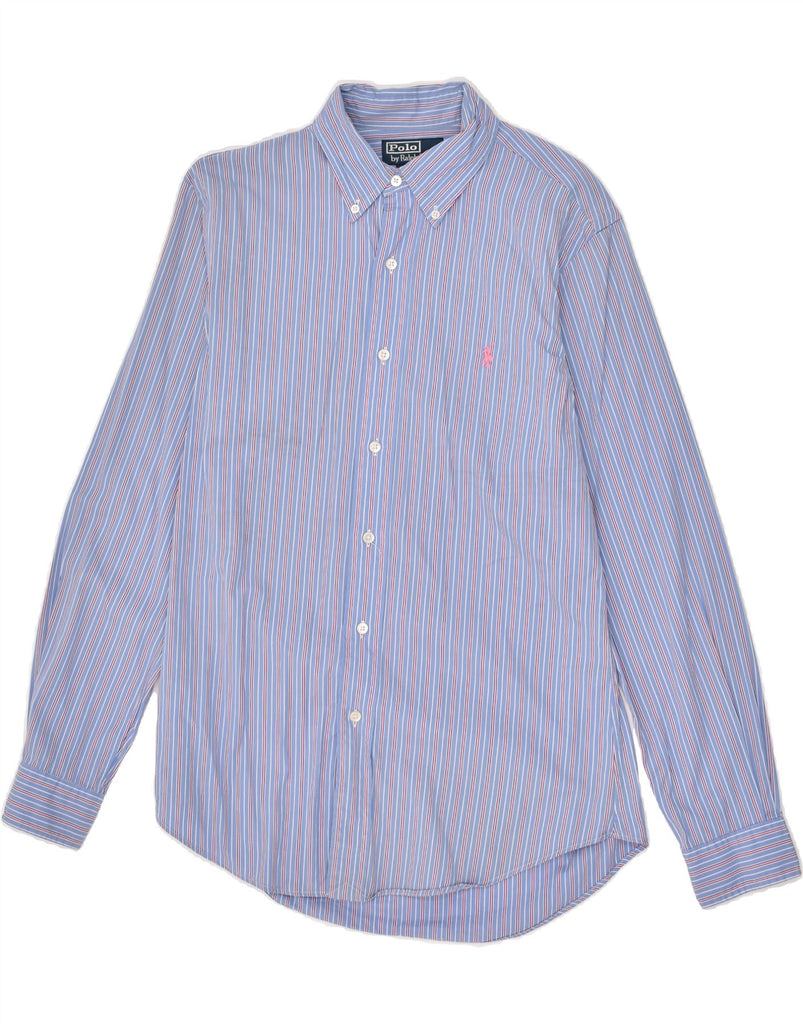 POLO RALPH LAUREN Mens Custom Fit Shirt Small Blue Striped Cotton | Vintage Polo Ralph Lauren | Thrift | Second-Hand Polo Ralph Lauren | Used Clothing | Messina Hembry 