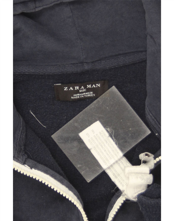 Zara Mens Zip Hoodie Sweater Medium Navy Blue Cotton