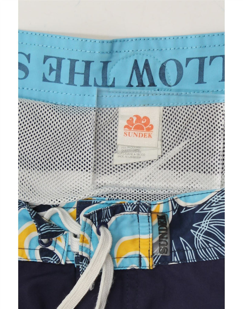 SUNDEK Mens Swimming Shorts Medium  Navy Blue Floral Polyester Vintage Sundek and Second-Hand Sundek from Messina Hembry 