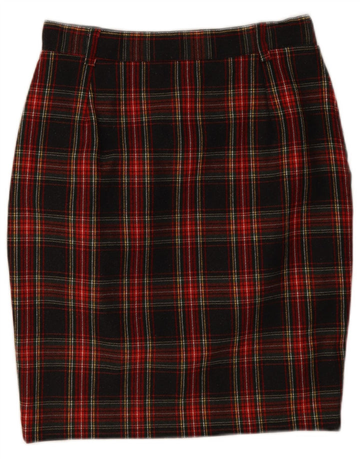 Vintage Womens Pencil Skirt IT 44 Medium W28 Black Plaid Polyester