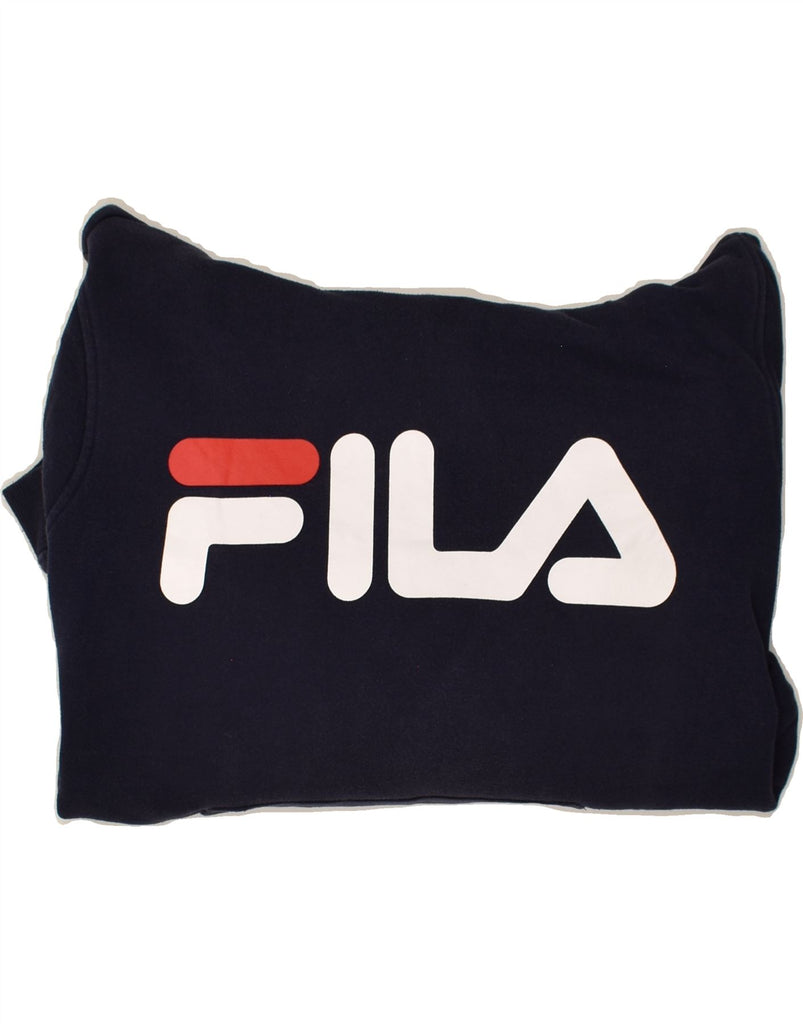 FILA Mens Graphic Hoodie Jumper Small Navy Blue Cotton | Vintage Fila | Thrift | Second-Hand Fila | Used Clothing | Messina Hembry 