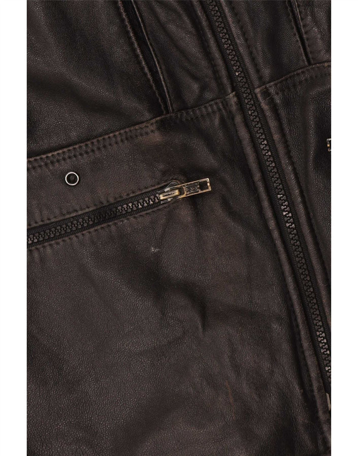 Vintage Mens Leather Jacket IT 48 Medium Black Lambskin