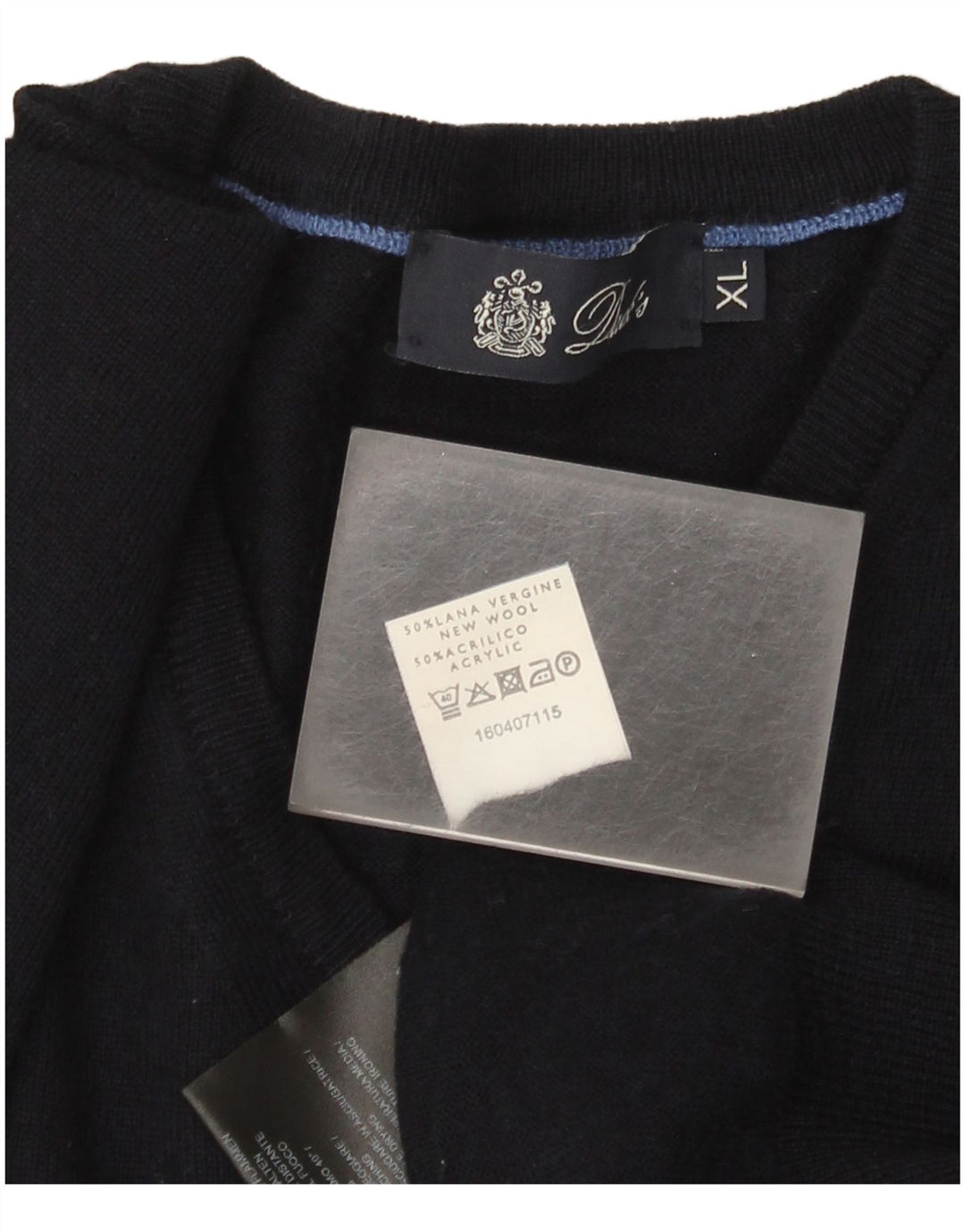 Dack's Mens V-Neck Jumper Sweater XL Navy Blue Wool