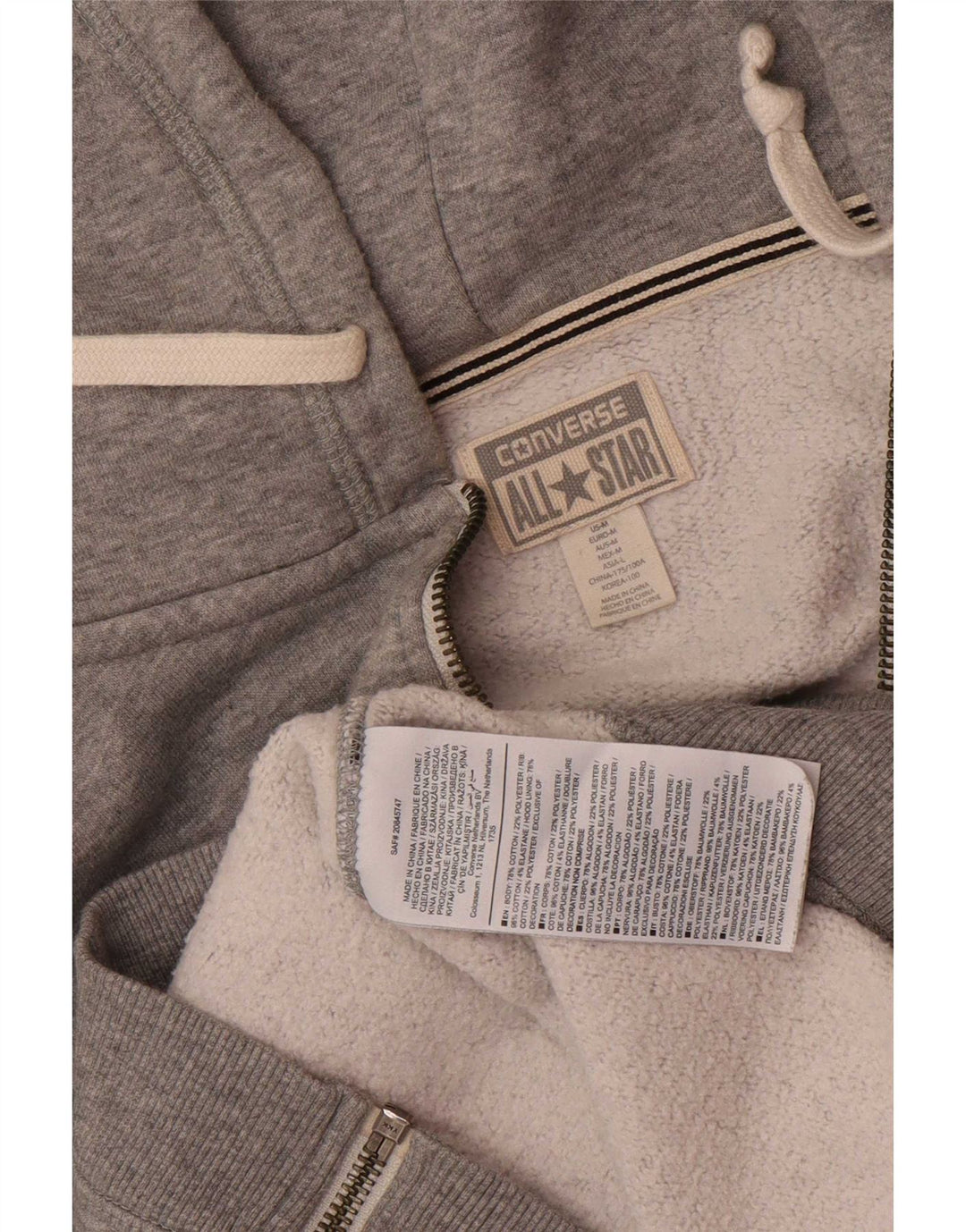 Converse Mens Chuck Taylor Zip Hoodie Sweater Medium Grey Flecked Cotton