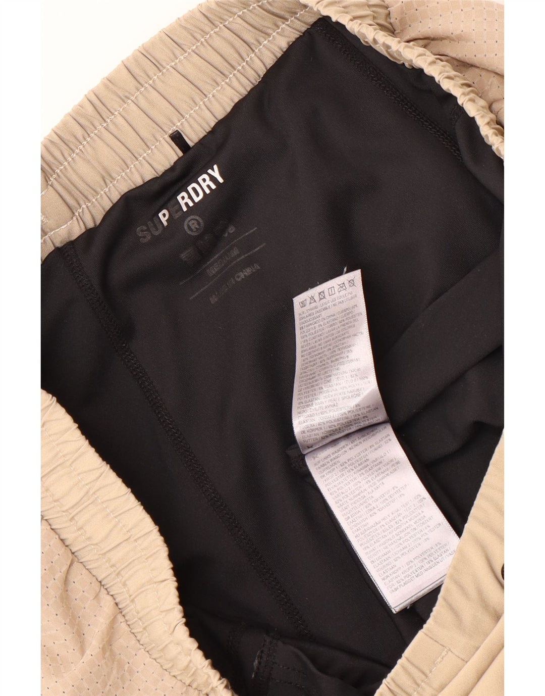 Superdry Mens Sport Shorts Medium Beige Colourblock Polyester