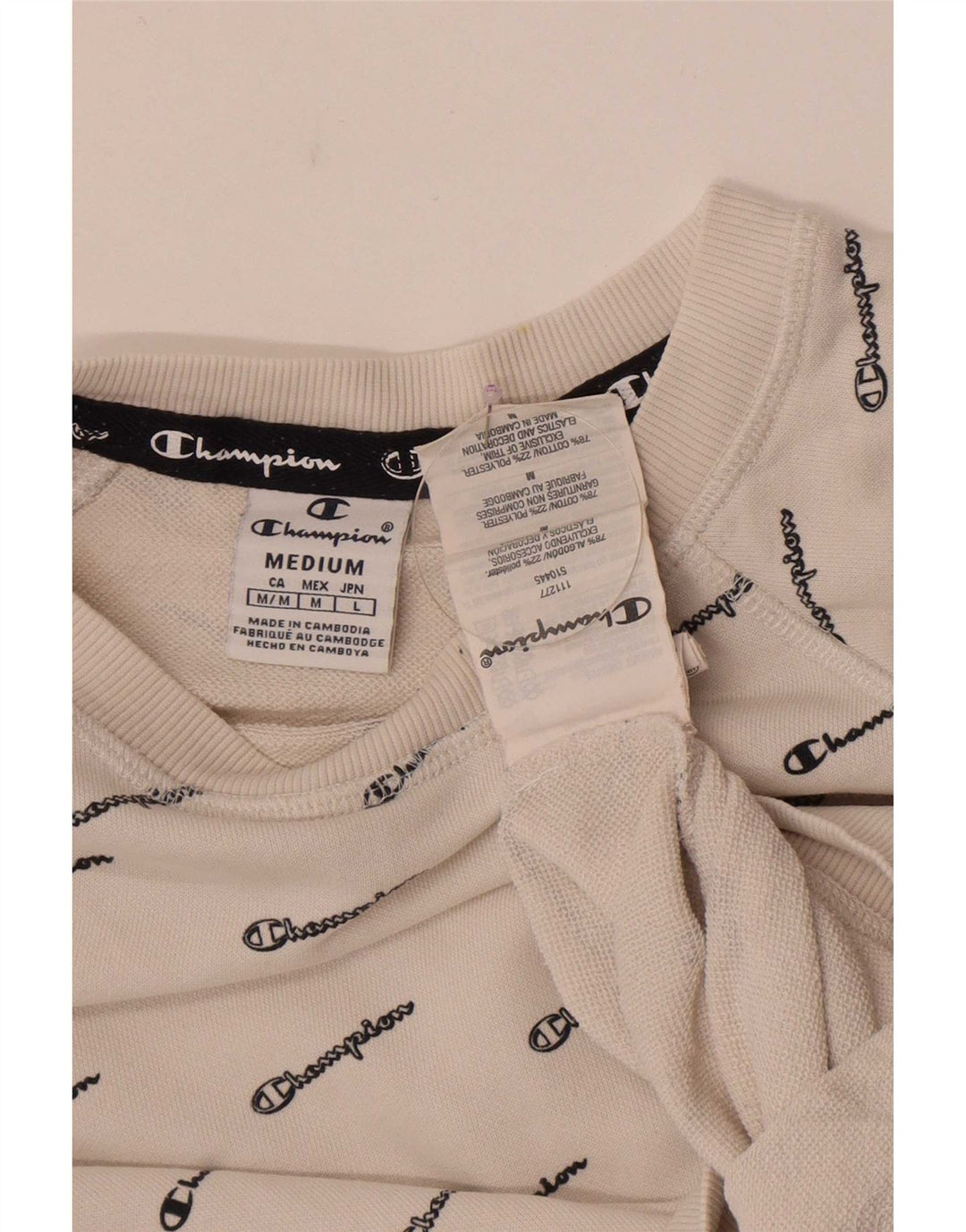 Champion Womens Crop Graphic Sweatshirt Jumper UK 14 Medium White Cotton