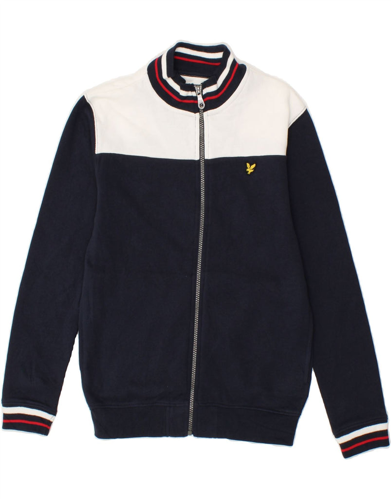 LYLE & SCOTT Boys Tracksuit Top Jacket 10-11 Years Navy Blue Colourblock Vintage Lyle & Scott and Second-Hand Lyle & Scott from Messina Hembry 