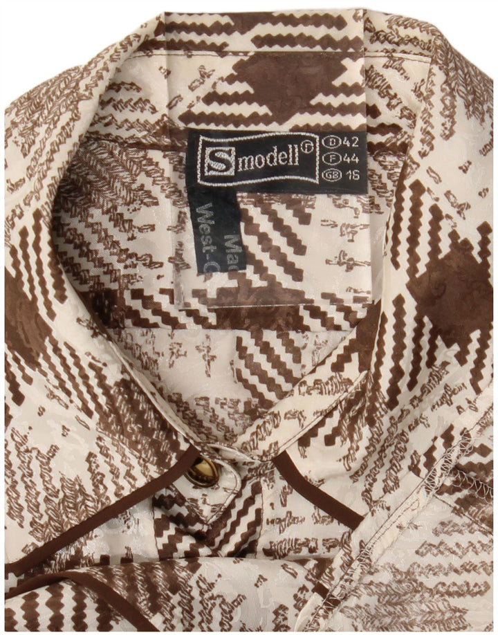 Vintage Womens Regular Fit Shirt UK 16 Large Brown Houndstooth Retro