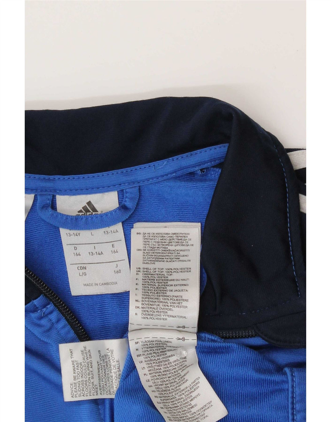 Adidas Boys Tracksuit Top Jacket 13-14 Years Blue Colourblock Polyester