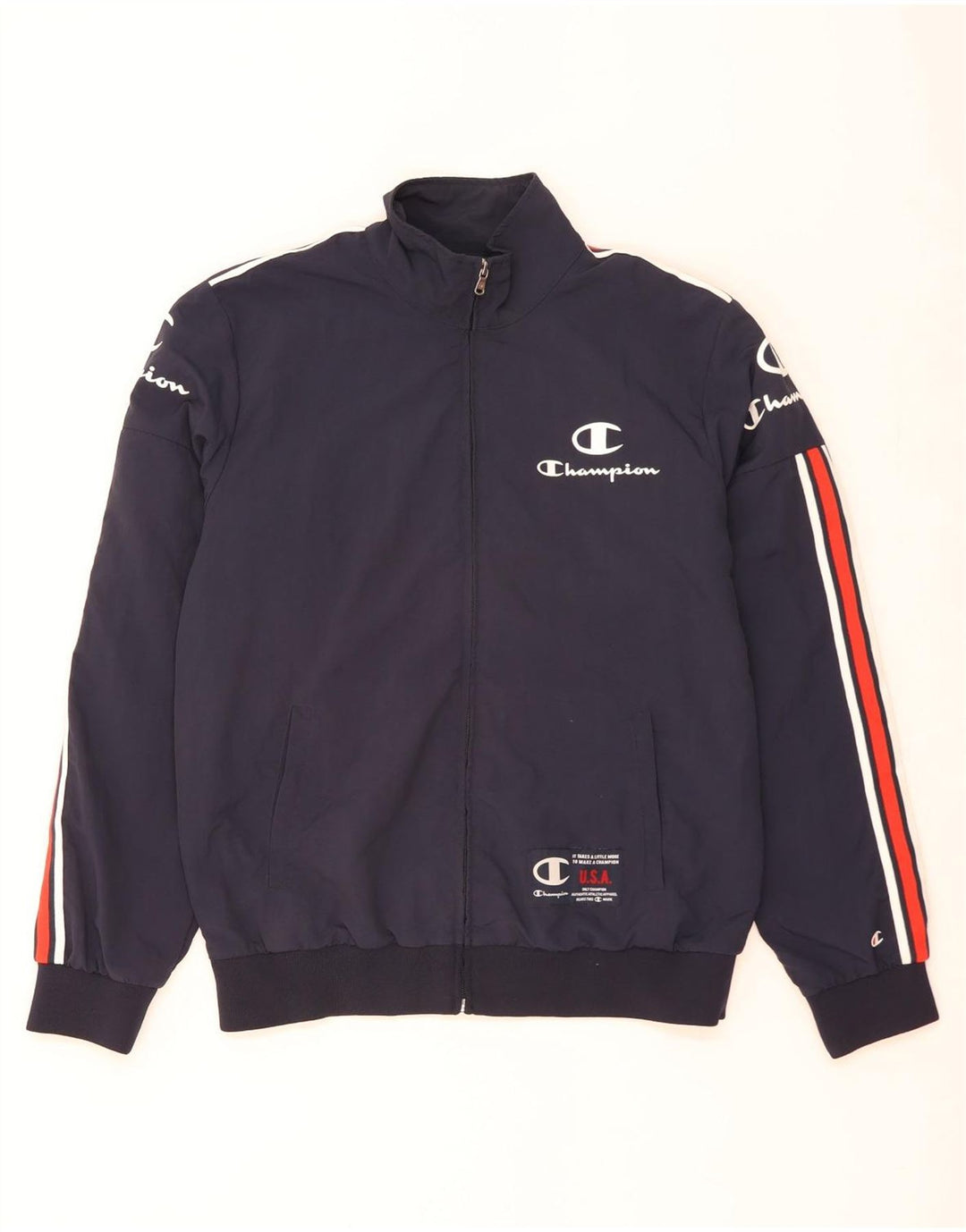 CHAMPION Mens Graphic Tracksuit Top Jacket Medium Navy Blue