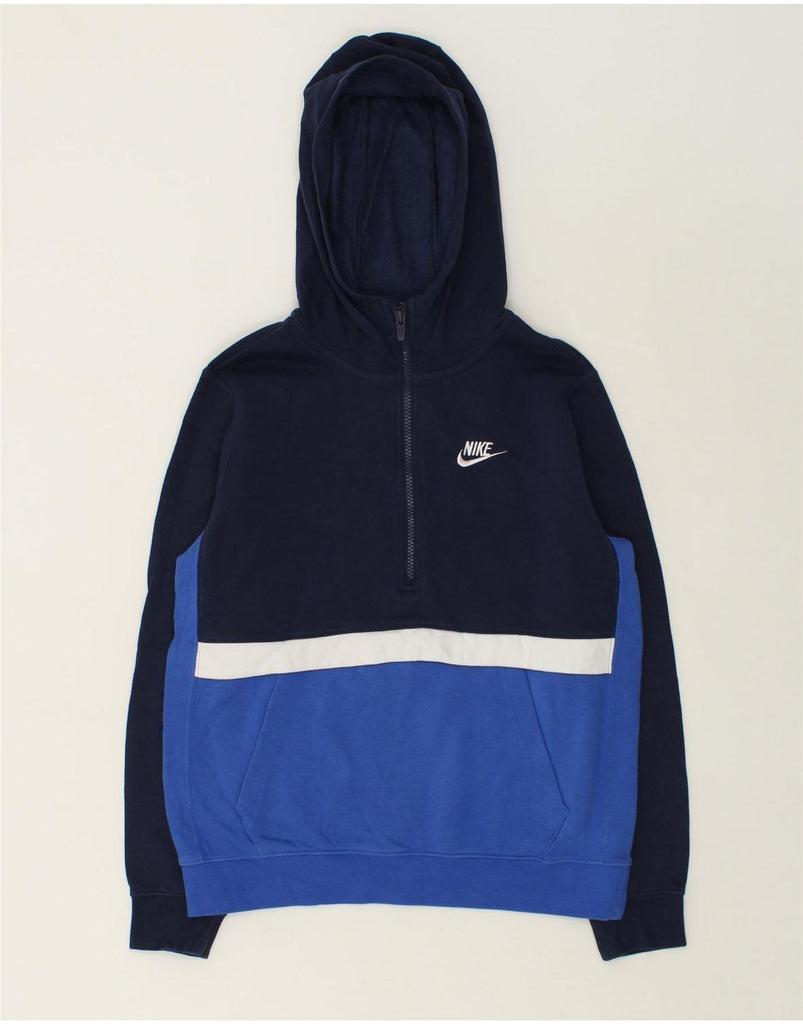 NIKE Boys Standard Fit Zip Neck Hoodie Jumper 13-14 Years XL Navy Blue | Vintage Nike | Thrift | Second-Hand Nike | Used Clothing | Messina Hembry 