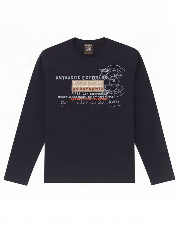 Napapijri Mens Graphic Top Long Sleeve Medium Navy Blue Cotton