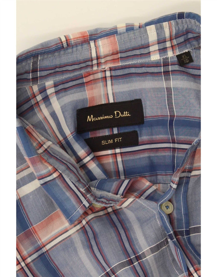 Massimo Dutti Mens Slim Fit Shirt XL Blue Check