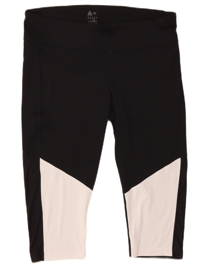 REEBOK Womens Capri Leggings UK 20/22 XL Black Colourblock Polyester