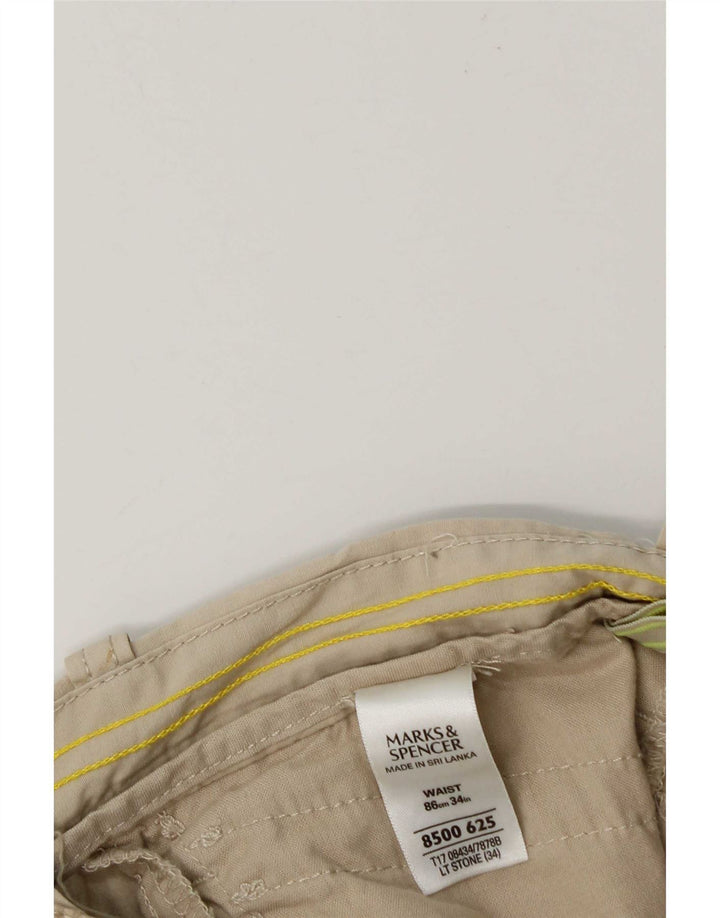 Marks & Spencer Mens Cargo Bermuda Shorts W34 Large Beige Cotton