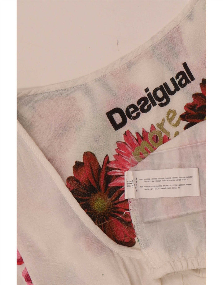 Desigual Womens Tunic Top UK 12 Medium White Floral Viscose