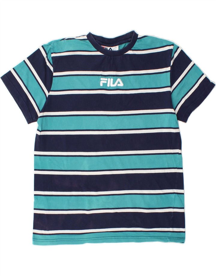 FILA Mens Graphic T-Shirt Top Small Navy Blue Striped Cotton Vintage Fila and Second-Hand Fila from Messina Hembry 