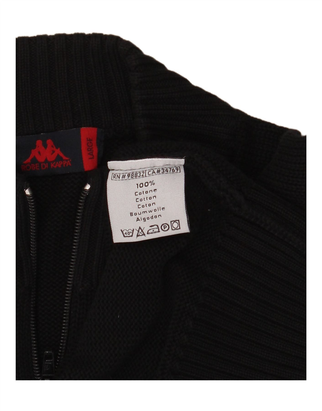 KAPPA Mens Cardigan Sweater Large Black Cotton