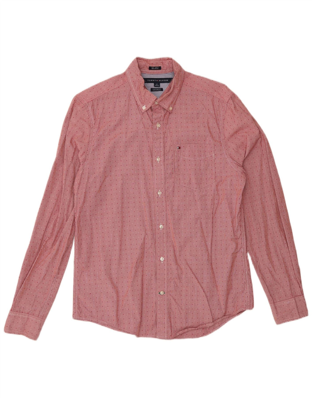 Tommy Hilfiger Mens Custom Fit Shirt Small Red Spotted Cotton