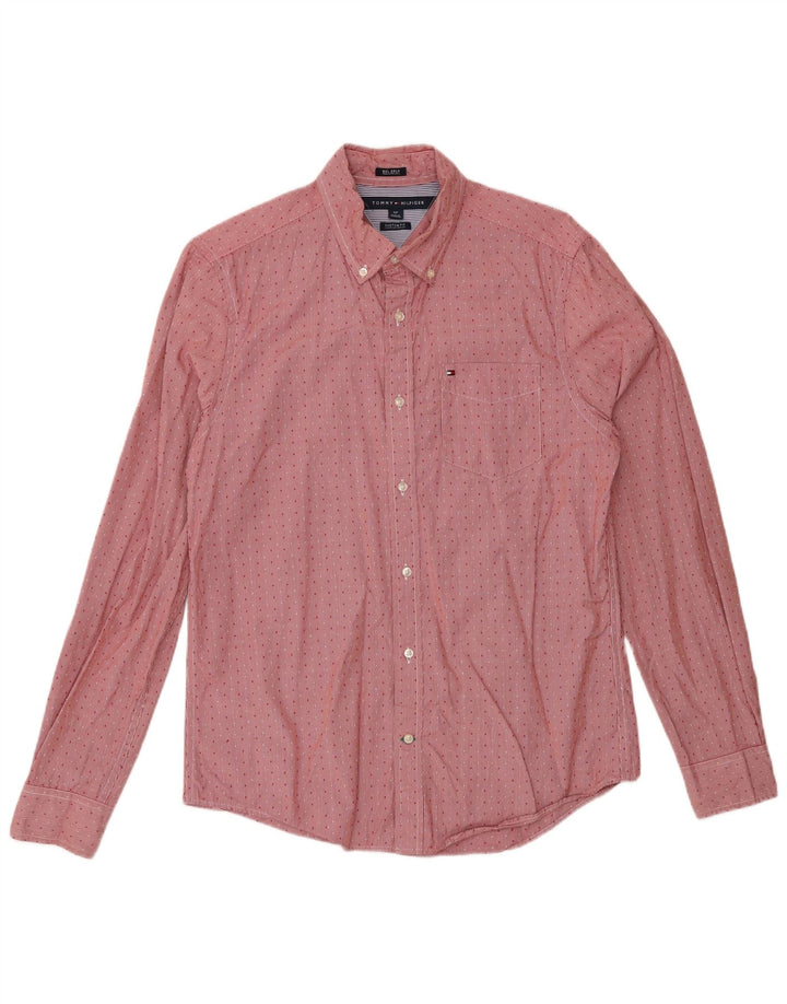 Tommy Hilfiger Mens Custom Fit Shirt Small Red Spotted Cotton