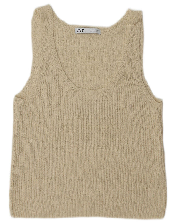 Zara Womens Vest Tank Top UK 12 Medium Beige Acrylic
