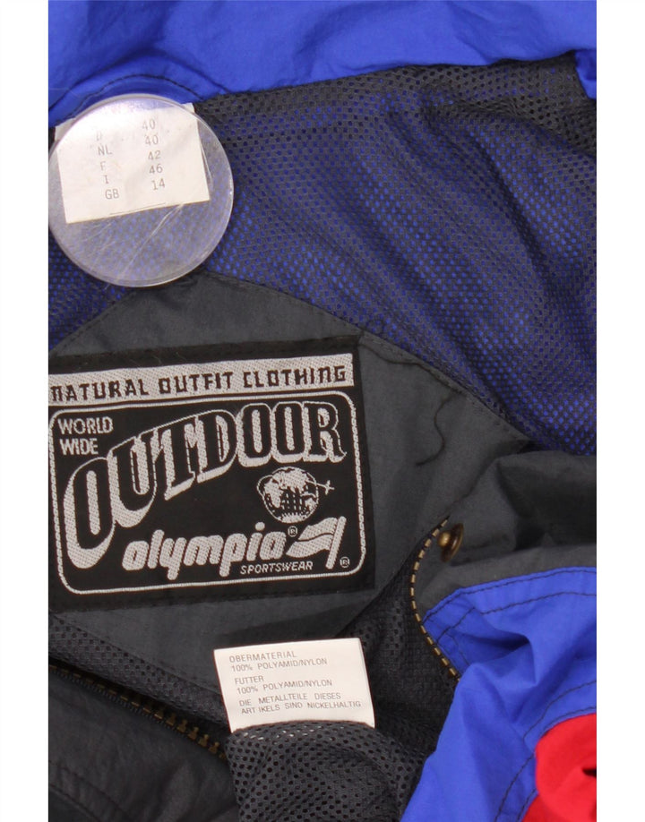 Olympia Womens Hooded Oversized Bomber Jacket UK 14 Large Blue Colourblock