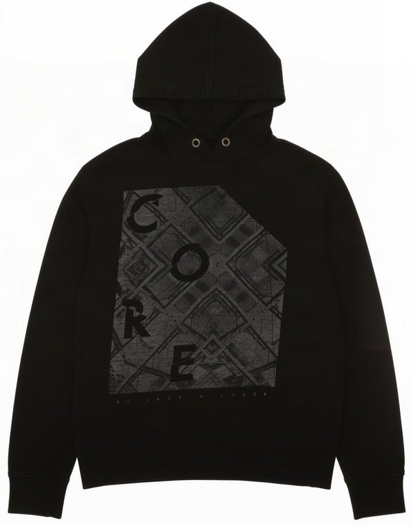 Jack & Jones Mens Graphic Hoodie Jumper XL Black Cotton