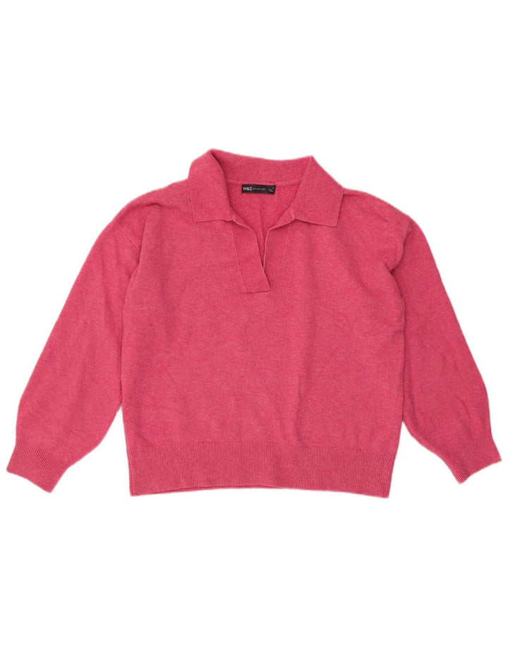 Marks & Spencer Womens Oversized Polo Neck Jumper Sweater UK 10 Small Pink