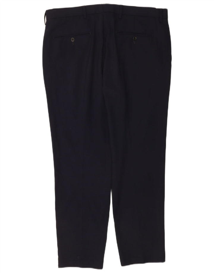 Marks & Spencer Mens Straight Chino Trousers W36 L29 Navy Blue Wool