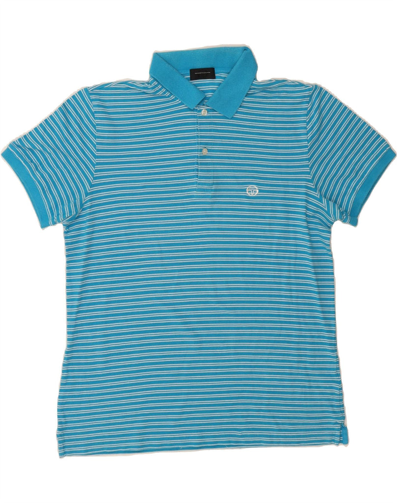 SERGIO TACCHINI Mens Polo Shirt XL Blue Striped Cotton Vintage Sergio Tacchini and Second-Hand Sergio Tacchini from Messina Hembry 