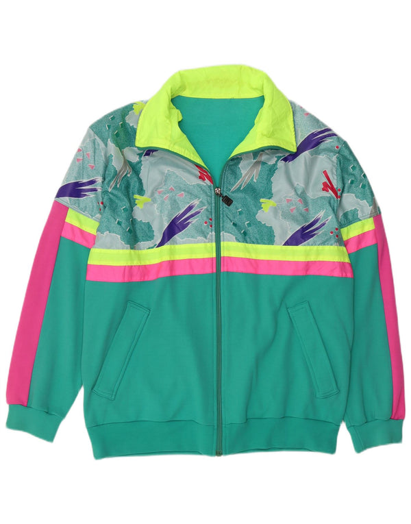 VINTAGE Mens Tracksuit Top Jacket Large Green Geometric