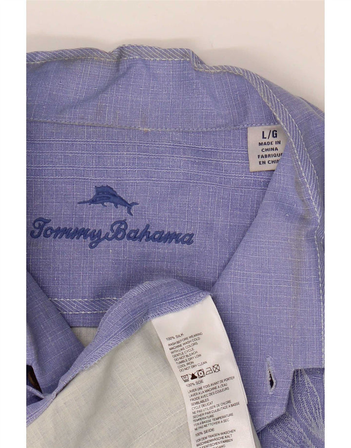 Tommy Bahama Mens Short Sleeve Shirt Large Blue Floral Silk