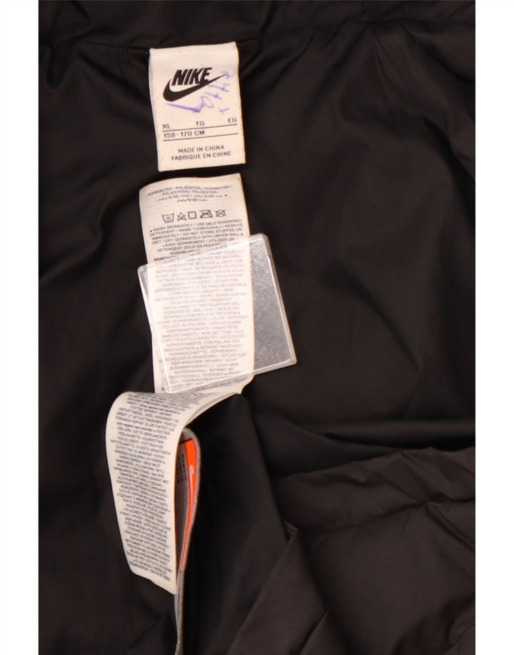 NIKE Boys Hooded Padded Jacket 13-14 Years XL Black Colourblock Polyester