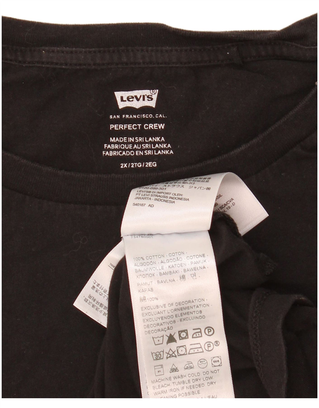 Levi's Mens T-Shirt Top 2XL Black Cotton