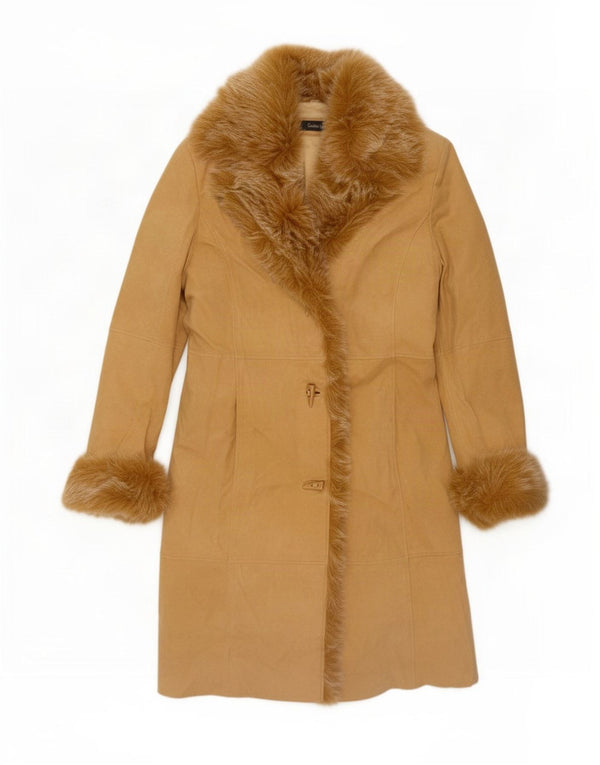 Vintage Womens Suede Overcoat EU 38 Medium Beige Leather