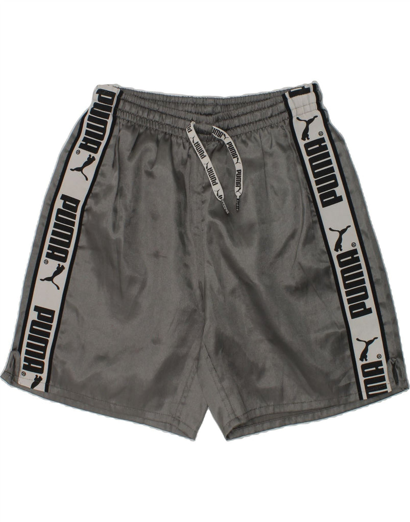 PUMA Boys Graphic Sport Shorts 13-14 Years Silver Polyester | Vintage Puma | Thrift | Second-Hand Puma | Used Clothing | Messina Hembry 