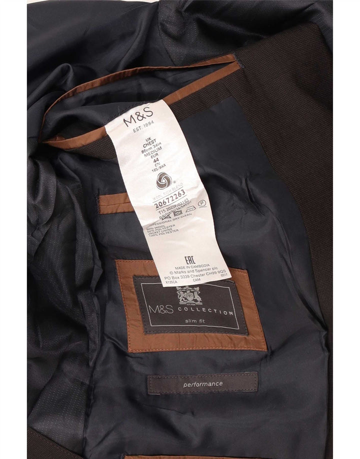 Marks & Spencer Mens 2 Button Slim Fit Blazer Jacket UK 34 XS Brown Wool