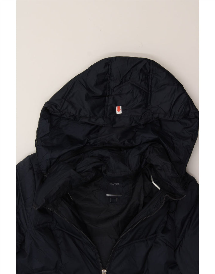 NAUTICA Womens Hooded Padded Jacket UK 14 Medium Navy Blue Polyester Vintage Nautica and Second-Hand Nautica from Messina Hembry 