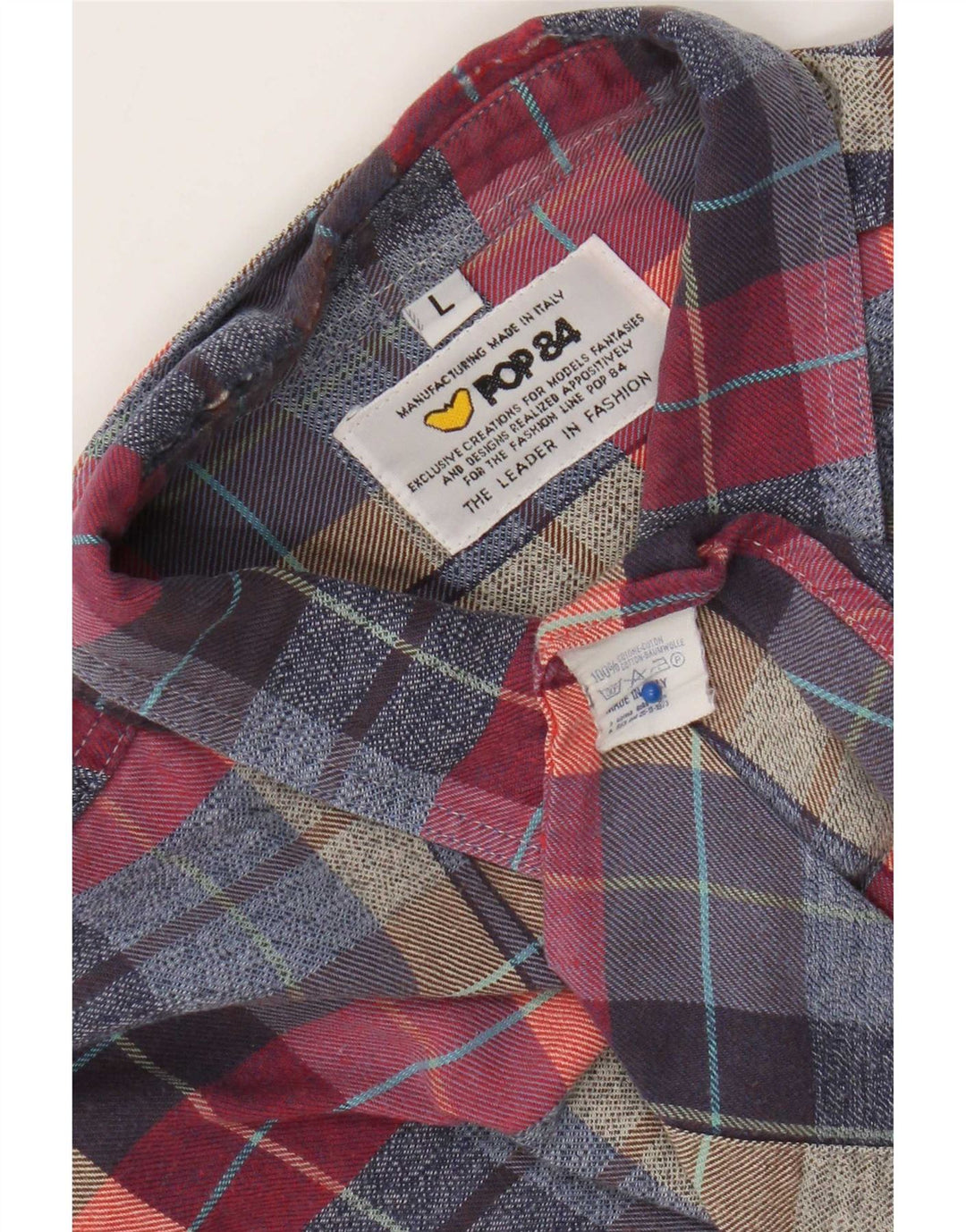 POP 84 Mens Flannel Shirt Large Multicoloured Check Cotton