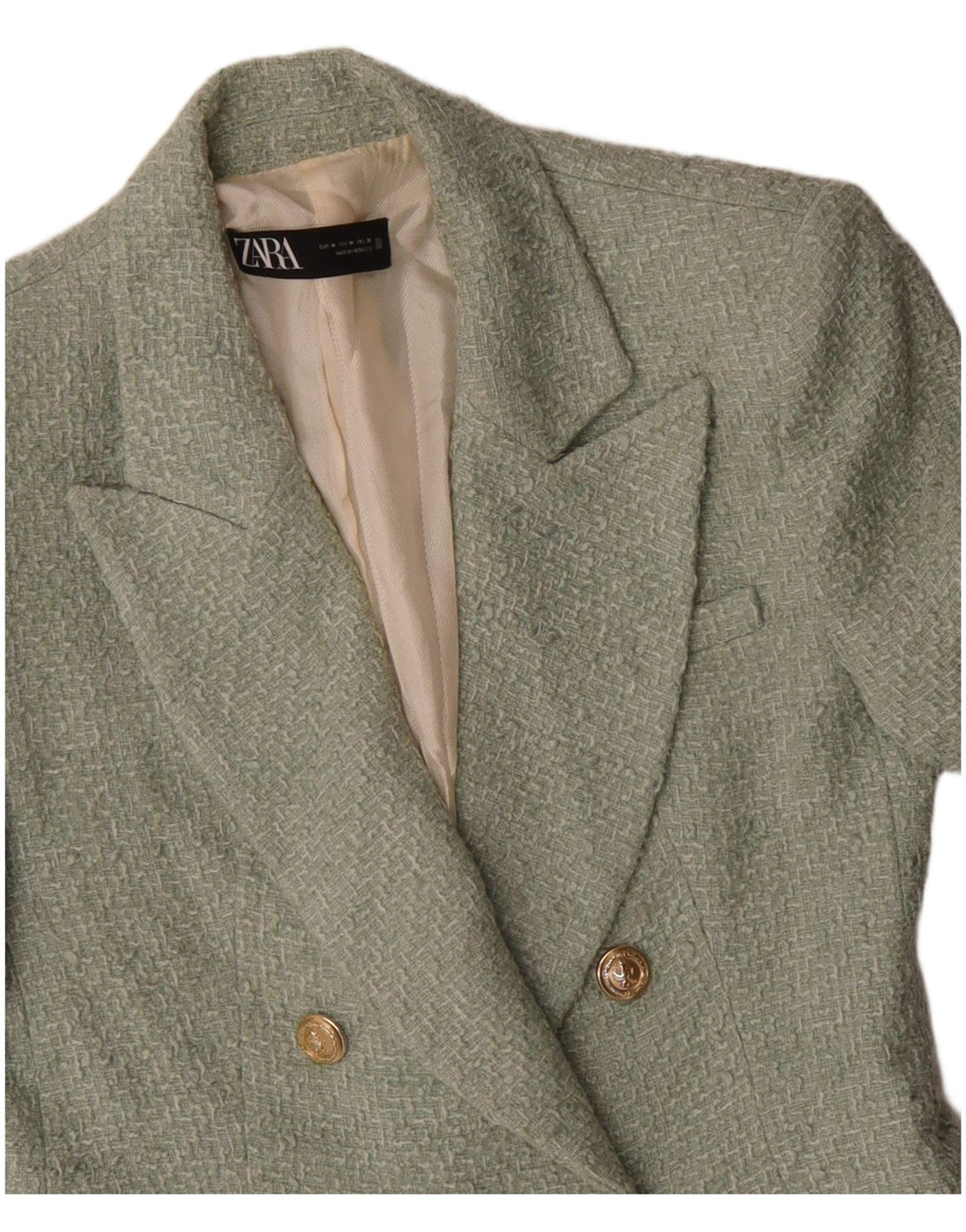 ZARA Womens Double Breasted Blazer Jacket UK 12 Medium Green Acrylic