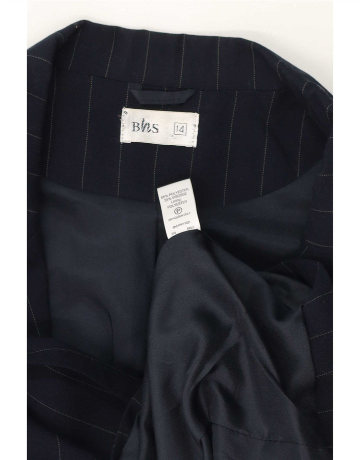 Bhs Womens Double Breasted Blazer Jacket UK 14 Large Navy Blue Pinstripe