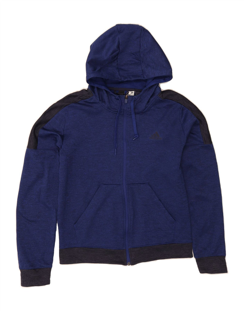 ADIDAS Womens Zip Hoodie Sweater UK 12/14 Medium Navy Blue Colourblock Vintage Adidas and Second-Hand Adidas from Messina Hembry 