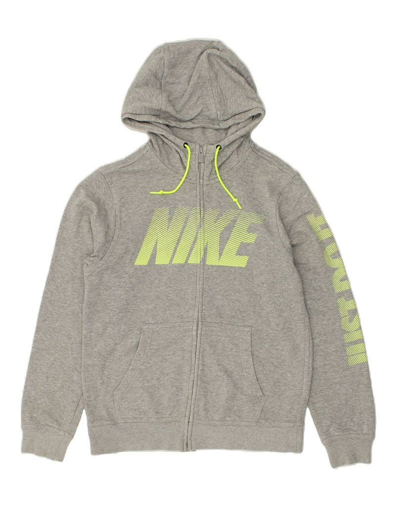 NIKE Mens Graphic Zip Hoodie Sweater Small Grey Cotton | Vintage Nike | Thrift | Second-Hand Nike | Used Clothing | Messina Hembry 