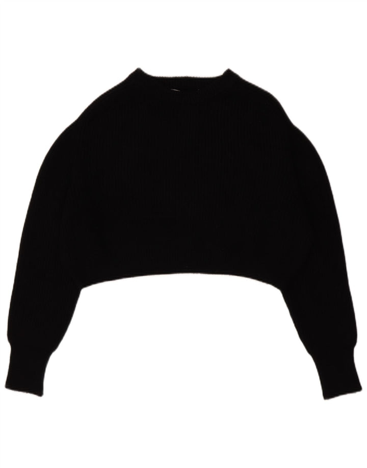 Zara Womens Crop Oversized Boat Neck Jumper Sweater UK 14 Medium Black