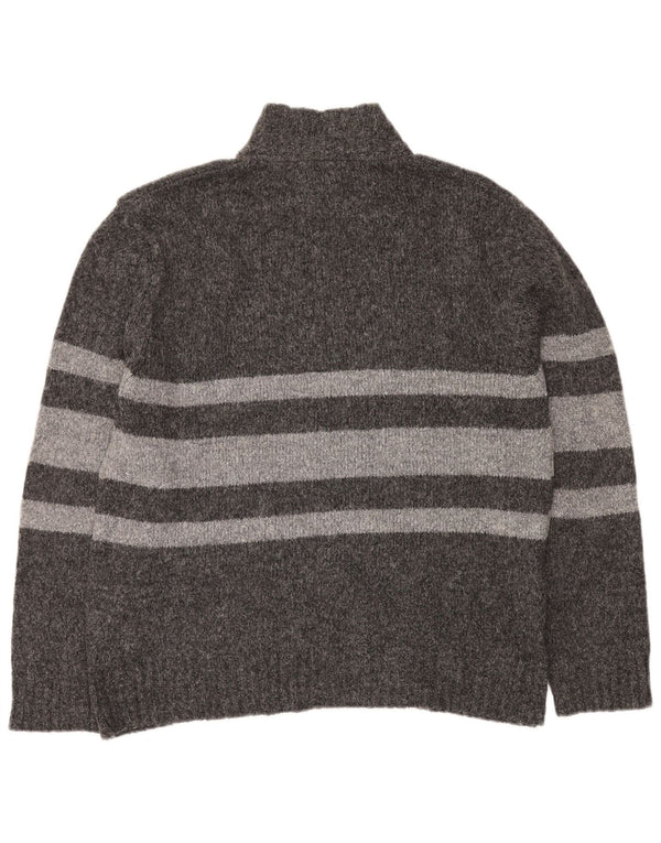 LEE Mens Cardigan Sweater Large Grey Striped Acrylic