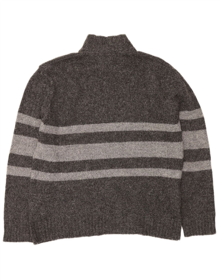 LEE Mens Cardigan Sweater Large Grey Striped Acrylic